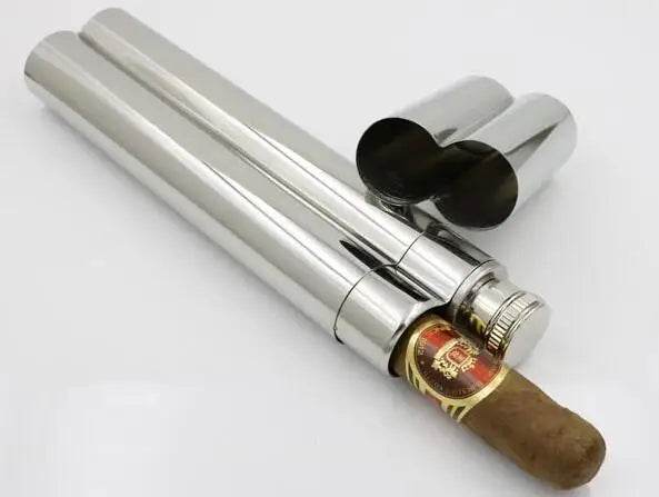 Stainless Steel Whisky Vodka Hip Flask Polished Cigar Tube 2oz