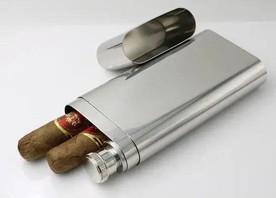 Stainless Steel Whisky Vodka Hip Flask Polished Cigar Tube 2oz