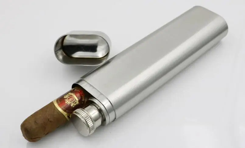 Stainless Steel Whisky Vodka Hip Flask Polished Cigar Tube 2oz