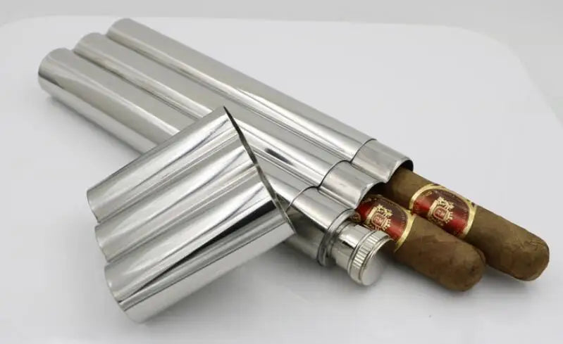 Stainless Steel Whisky Vodka Hip Flask Polished Cigar Tube 2oz
